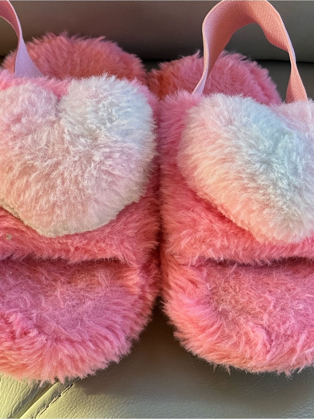 Cat & Jack Pink Fuzzy Heart Kids Slippers